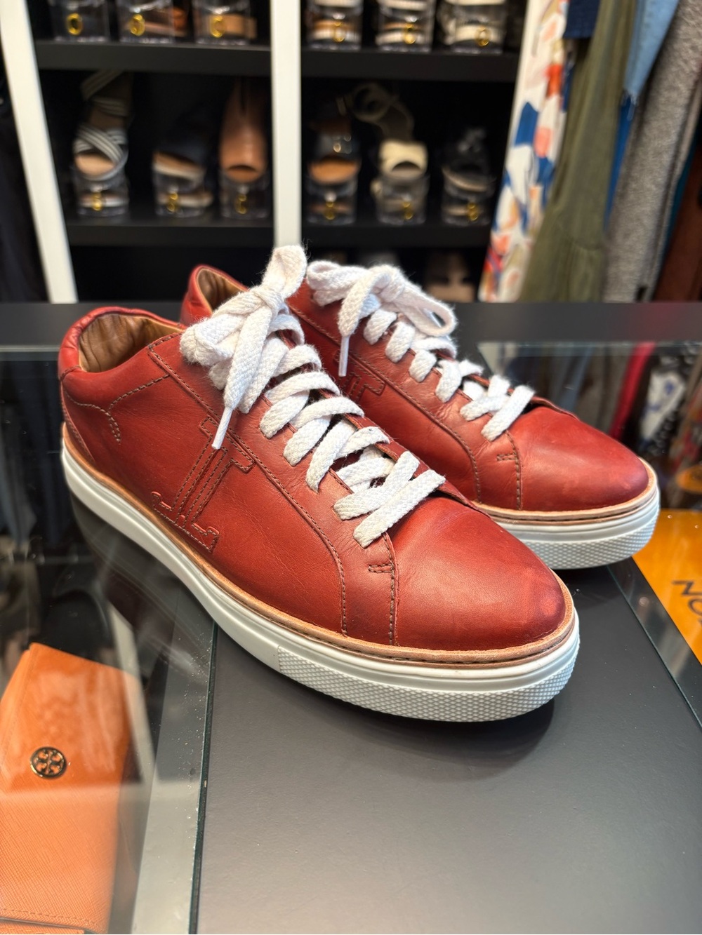 Lucchese Red Leather Double L Lace Up Sneakers